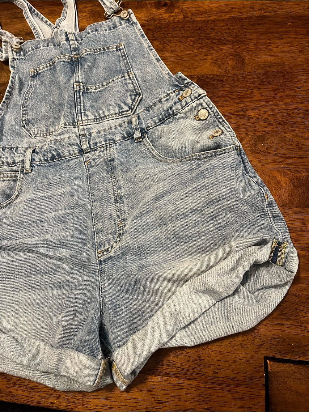 Free People We The Free Ziggy Shortalls Large 100% Cotton Blue Jean Overalls - Picture 6 of 14